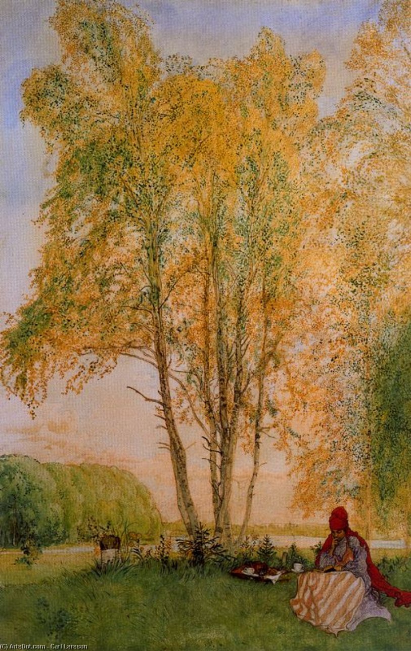 Wikioo.org - The Encyclopedia of Fine Arts - Painting, Artwork by Carl Larsson - Under the Birches