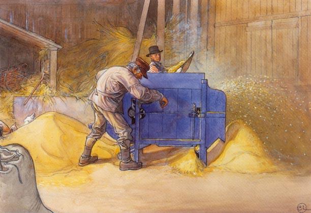 Wikioo.org - The Encyclopedia of Fine Arts - Painting, Artwork by Carl Larsson - Winnowing The Grain