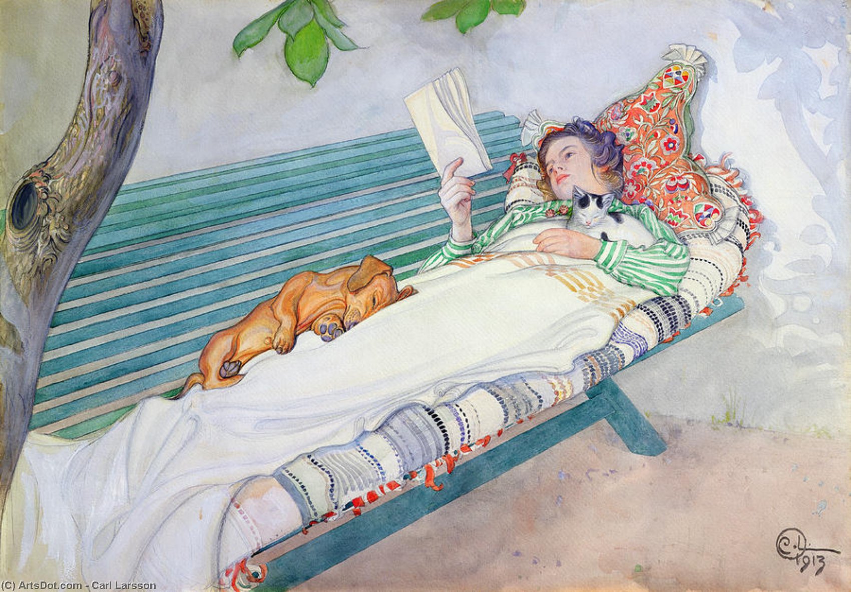 Wikioo.org - The Encyclopedia of Fine Arts - Painting, Artwork by Carl Larsson - Woman Lying on a Bench