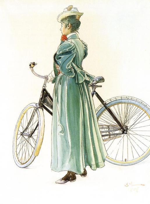 Wikioo.org - Die Enzyklopädie bildender Kunst - Malerei, Kunstwerk von Carl Larsson - frau mit fahrrad