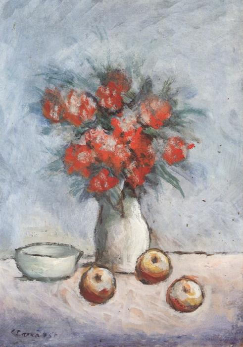 Wikoo.org - موسوعة الفنون الجميلة - اللوحة، العمل الفني Carlo Carrà - Flowers and fruits