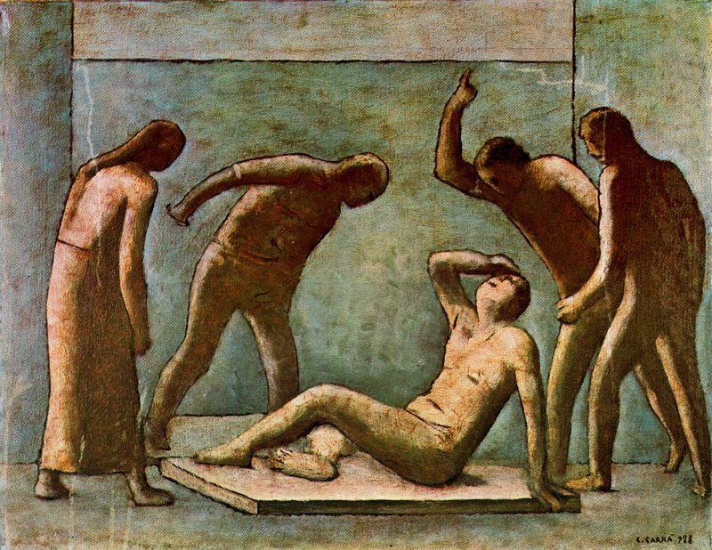 Wikioo.org – L'Enciclopedia delle Belle Arti - Pittura, Opere di Carlo Carrà - Rissa fra Statue e Modelli