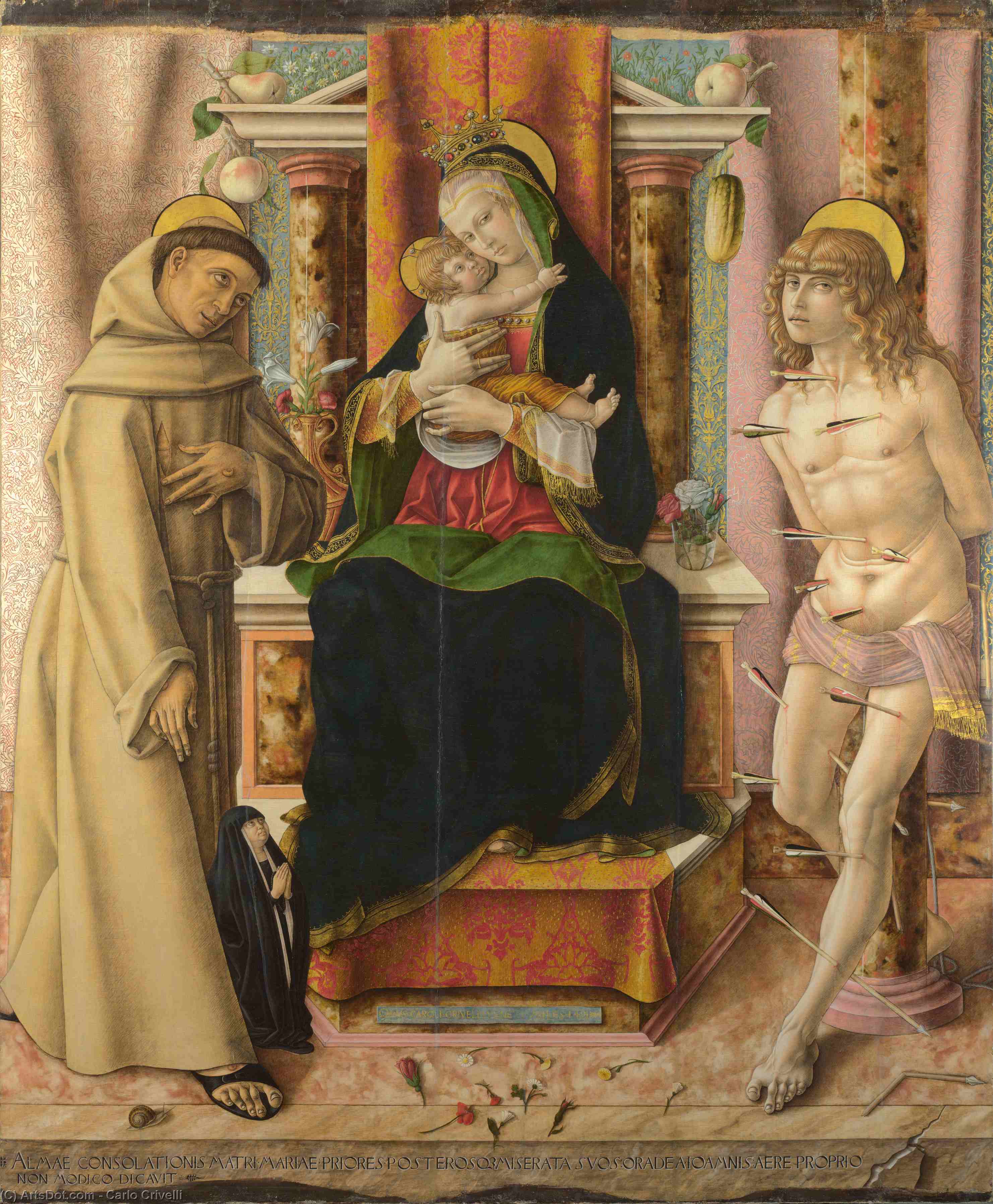 Wikioo.org - สารานุกรมวิจิตรศิลป์ - จิตรกรรม Carlo Crivelli - The Madonna Enthroned with Child, San Francisc and San Sebastian
