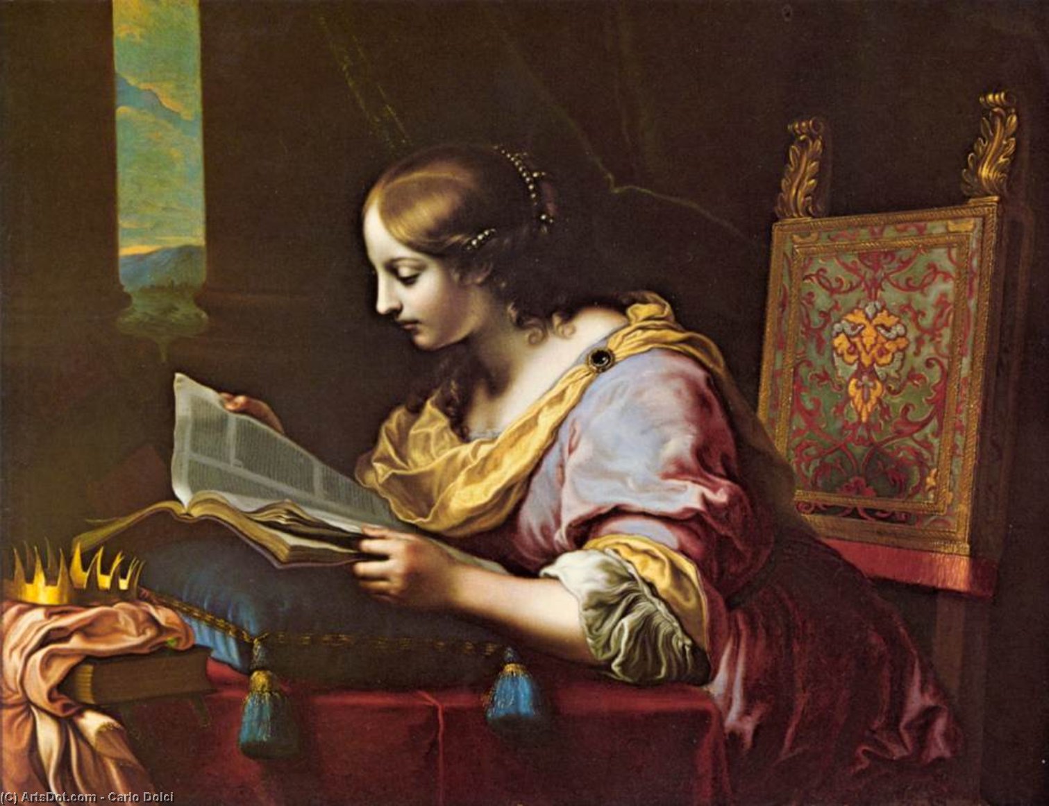 WikiOO.org - Encyclopedia of Fine Arts - Maľba, Artwork Carlo Dolci - St. Cathrine reading a book