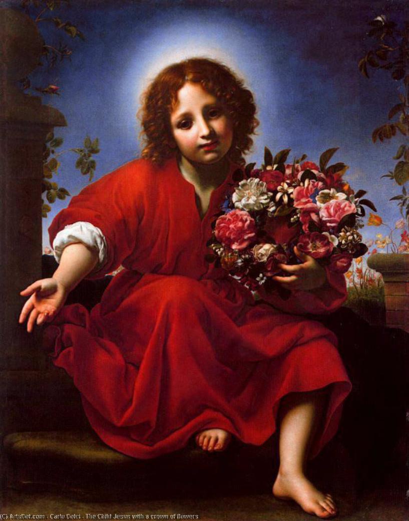 Wikioo.org - The Encyclopedia of Fine Arts - Painting, Artwork by Carlo Dolci - The Child Jesus with a crown of flowers