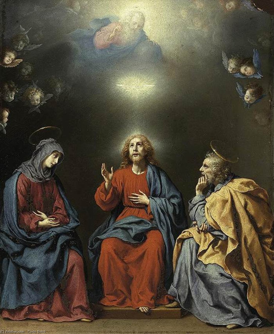 Wikioo.org - The Encyclopedia of Fine Arts - Painting, Artwork by Carlo Dolci - The Holy Family with God the Father and the Holy Spirit
