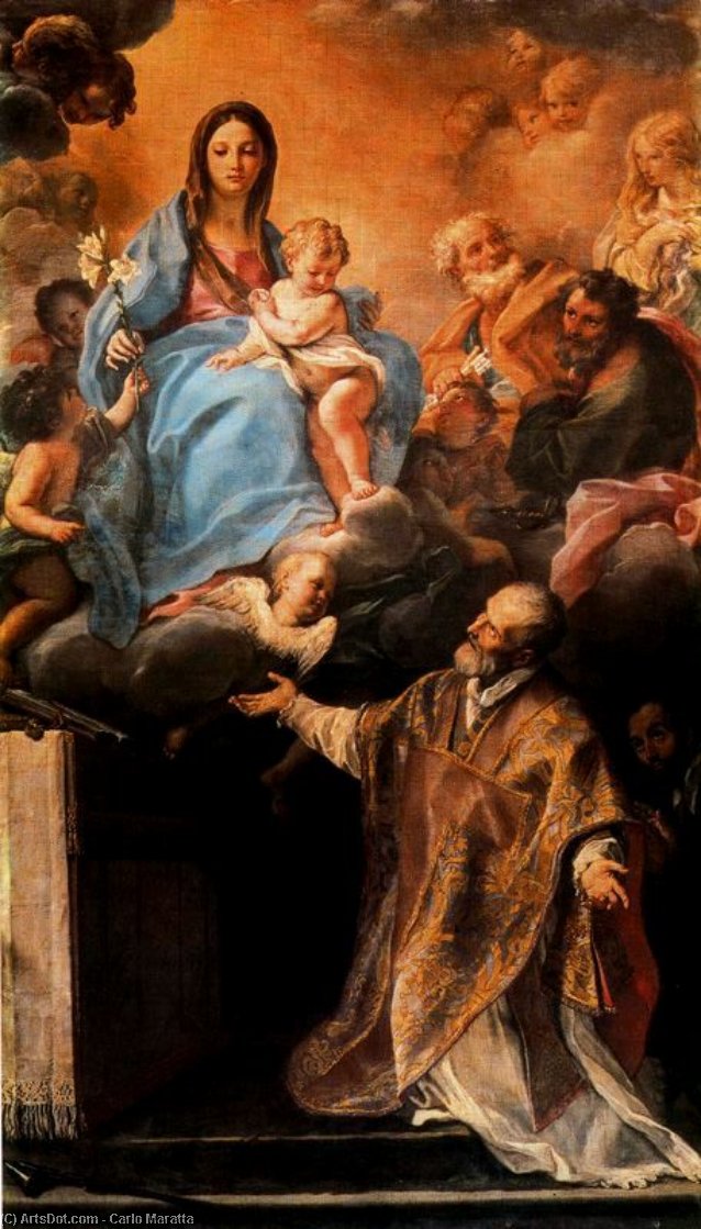 Wikioo.org - The Encyclopedia of Fine Arts - Painting, Artwork by Carlo Maratta - The Virgin appeared to St. Philip Neri