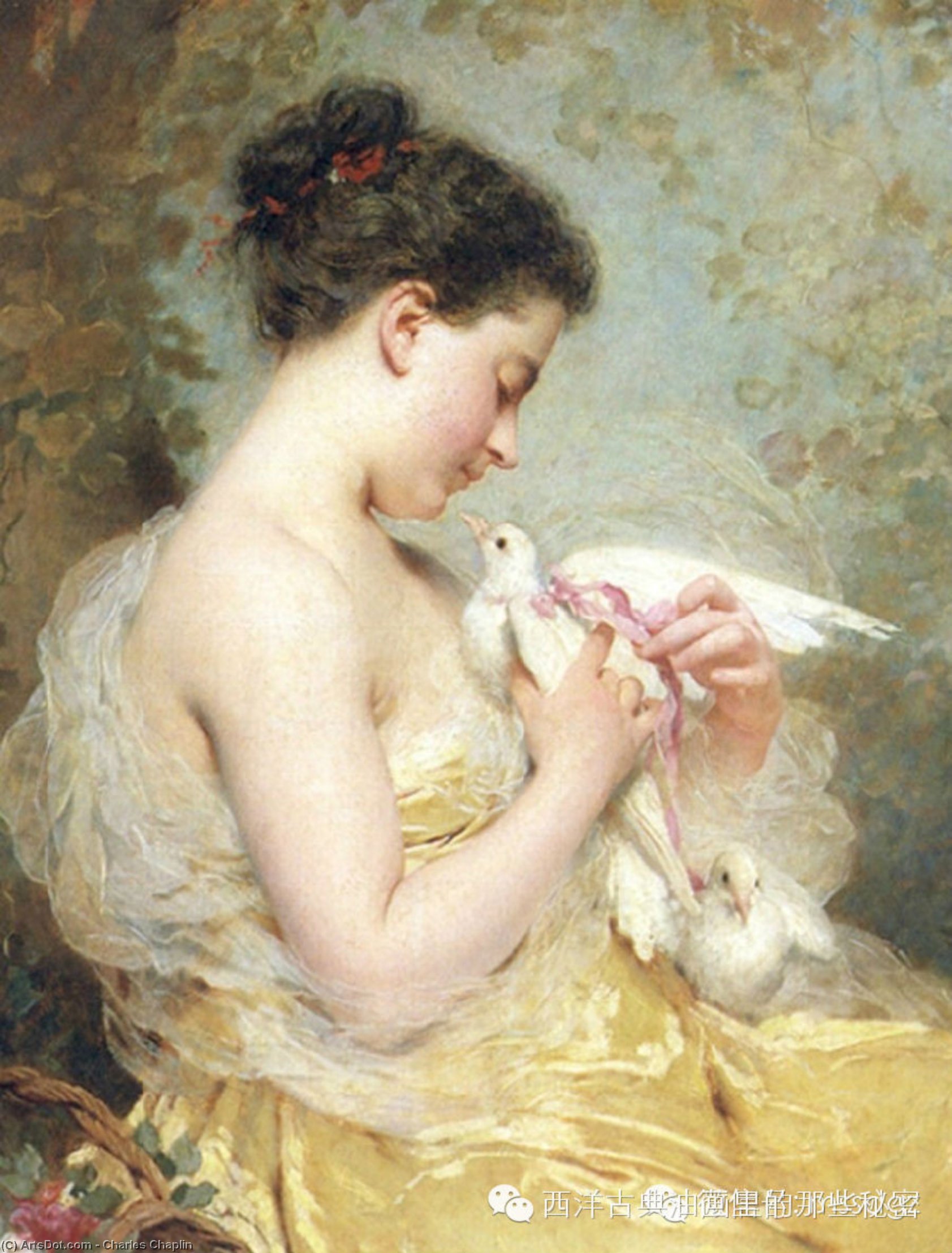 WikiOO.org - Encyclopedia of Fine Arts - Maleri, Artwork Charles Chaplin - A Beauty with Doves