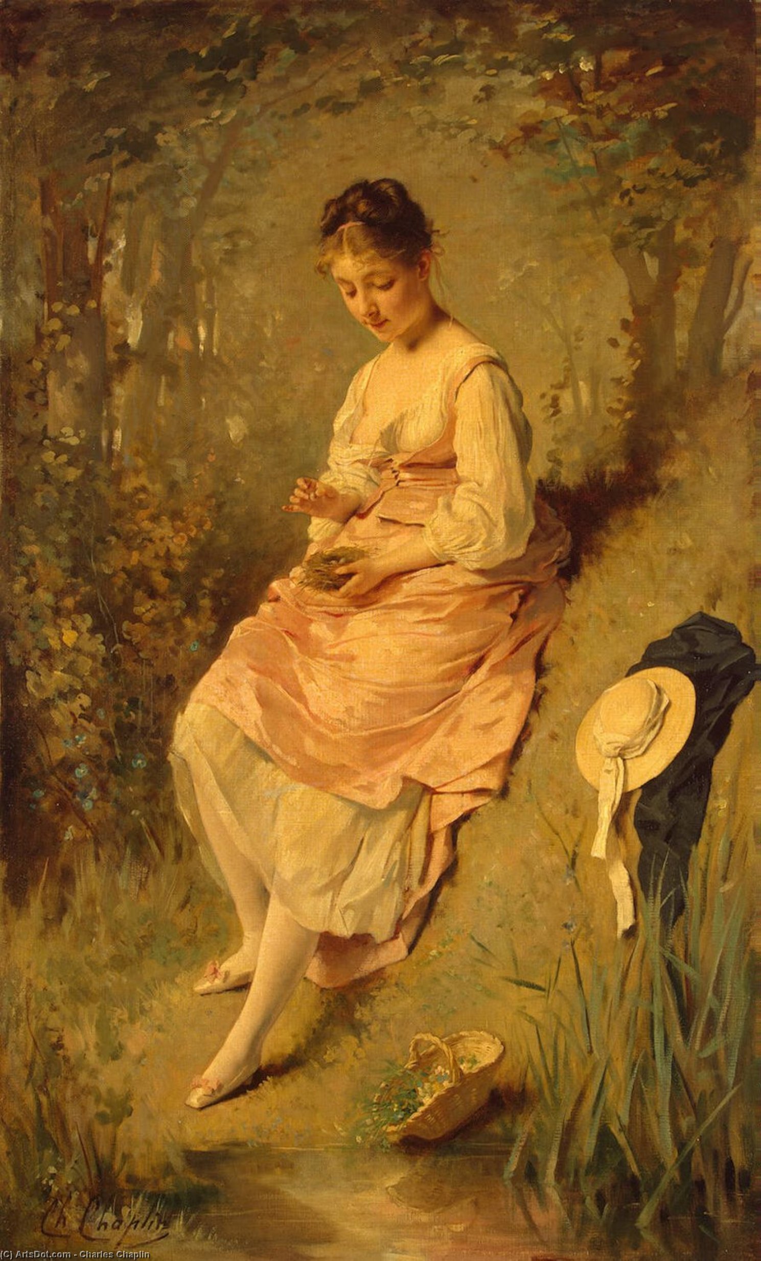 Wikioo.org - The Encyclopedia of Fine Arts - Painting, Artwork by Charles Chaplin - Girl with a Bird Nest