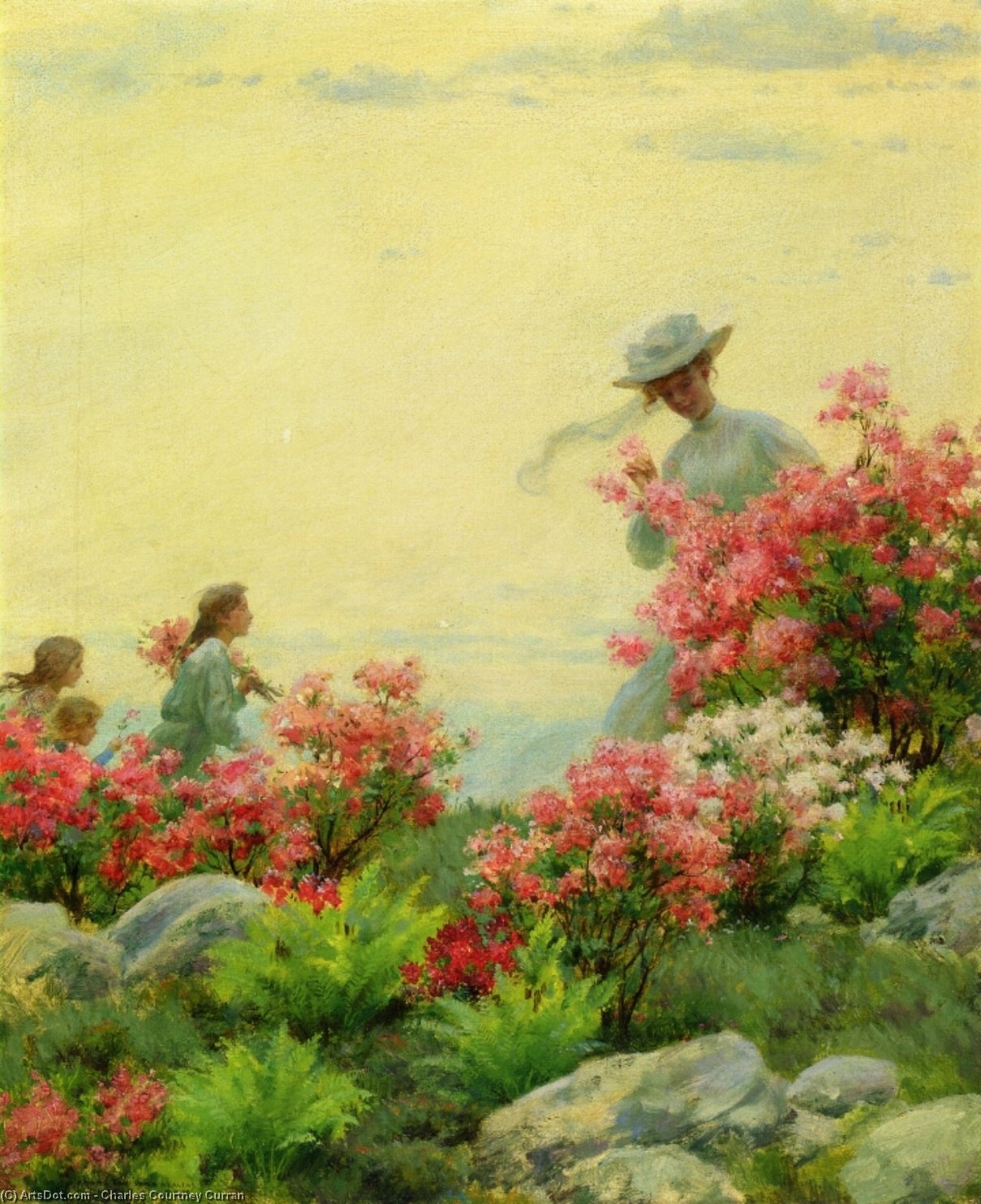 Wikioo.org - The Encyclopedia of Fine Arts - Painting, Artwork by Charles Courtney Curran - Among The Wild Azaleas