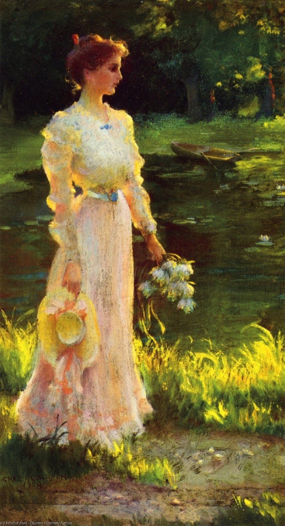 Wikioo.org - The Encyclopedia of Fine Arts - Painting, Artwork by Charles Courtney Curran - By The Lily Pond