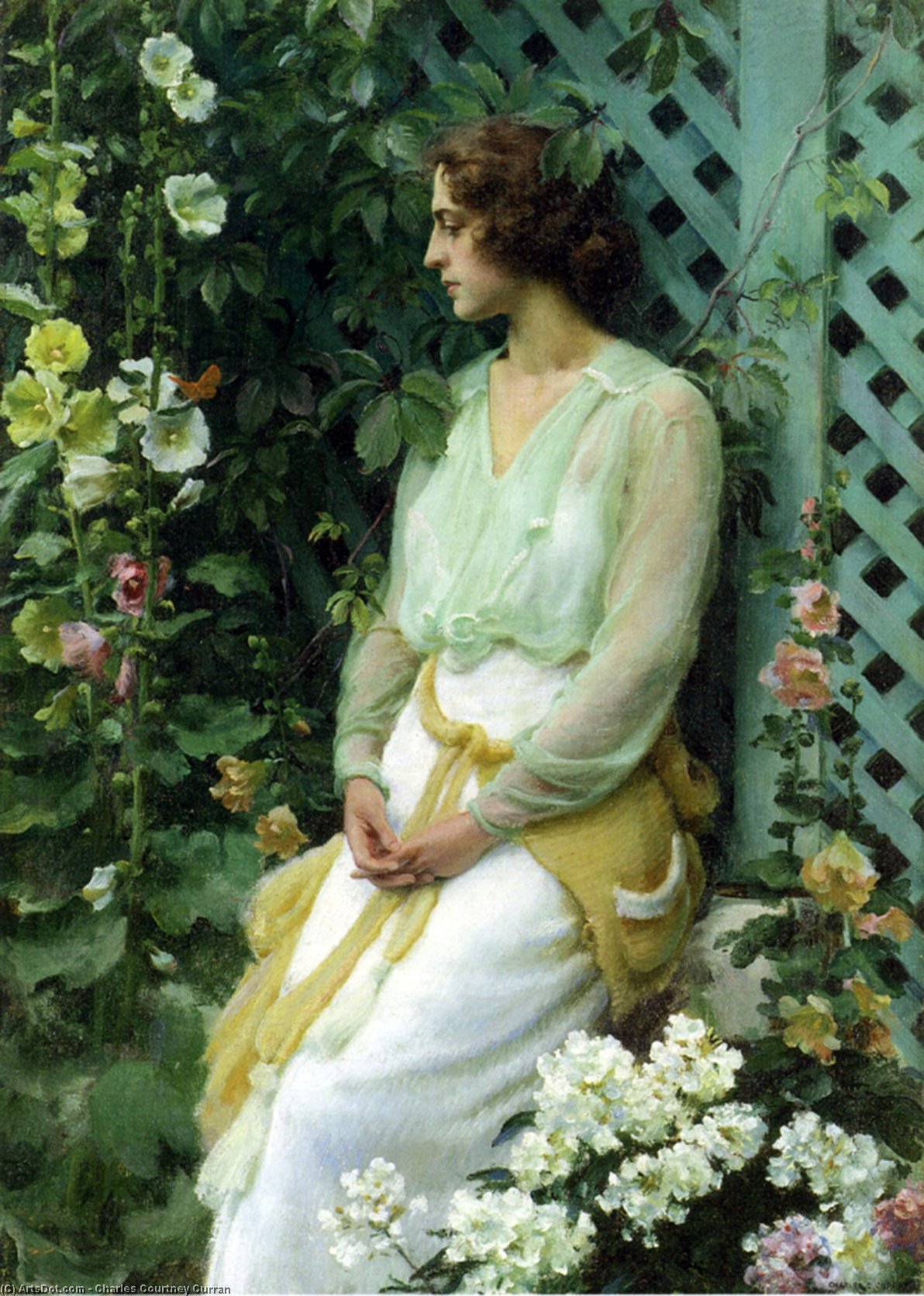 Wikioo.org - The Encyclopedia of Fine Arts - Painting, Artwork by Charles Courtney Curran - Green Lattice