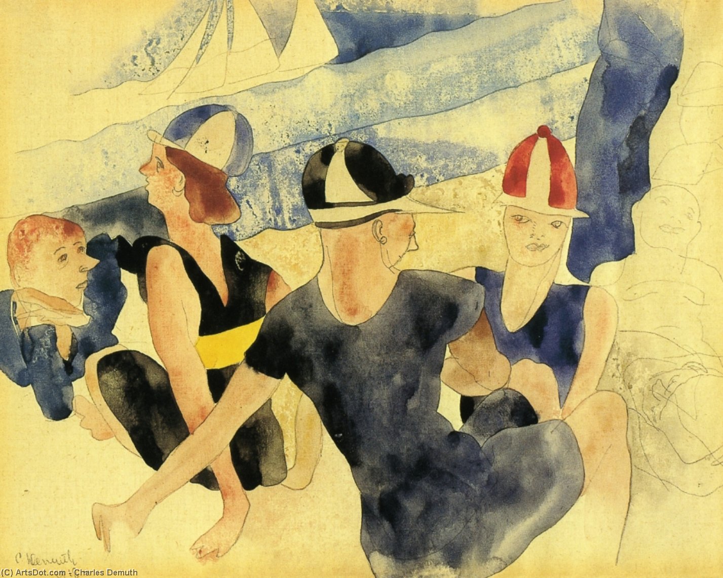Wikioo.org - The Encyclopedia of Fine Arts - Painting, Artwork by Charles Demuth - Figures on Beach - Gloucester