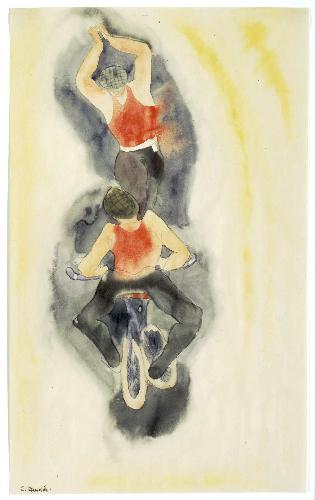 Wikioo.org - สารานุกรมวิจิตรศิลป์ - จิตรกรรม Charles Demuth - In Vaudeville. Two Acrobats on Bicycle