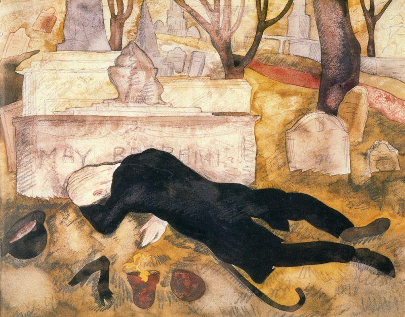 Wikioo.org - The Encyclopedia of Fine Arts - Painting, Artwork by Charles Demuth - Marcher receives his revelation at May Bartram's Tomb