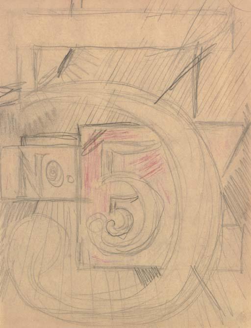 Wikioo.org - The Encyclopedia of Fine Arts - Painting, Artwork by Charles Demuth - Study for Poster Portrait. 'I Saw the Figure Five in Gold'
