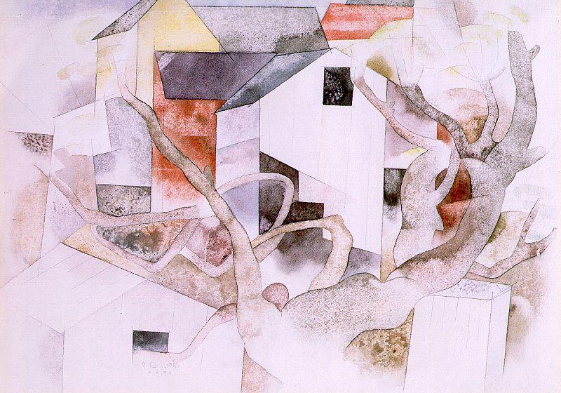 Wikioo.org - The Encyclopedia of Fine Arts - Painting, Artwork by Charles Demuth - Trees and Barns. Bermuda