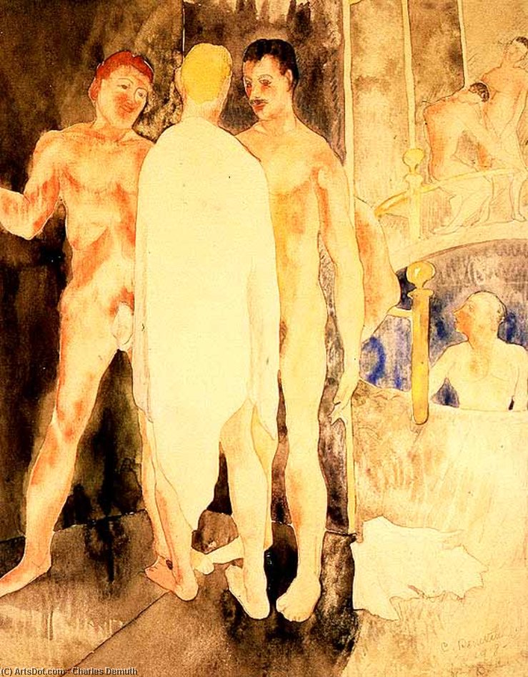 Wikioo.org - The Encyclopedia of Fine Arts - Painting, Artwork by Charles Demuth - Turkish Bath with Self Portrait