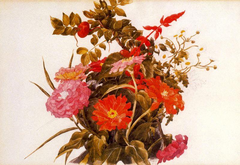 Wikioo.org - The Encyclopedia of Fine Arts - Painting, Artwork by Charles Demuth - Zinnias with Scarlet Sage