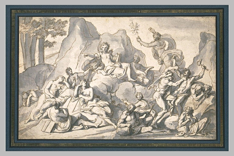 Wikioo.org – La Enciclopedia de las Bellas Artes - Pintura, Obras de arte de Charles Le Brun - Apollon, les Musas et Hercule