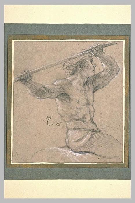 Wikioo.org – L'Encyclopédie des Beaux Arts - Peinture, Oeuvre de Charles Le Brun - Cavalier demi-nu, à mi-jambes, de profil