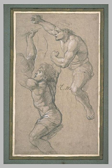 WikiOO.org - Encyclopedia of Fine Arts - Maleri, Artwork Charles Le Brun - Deux cavaliers au combat