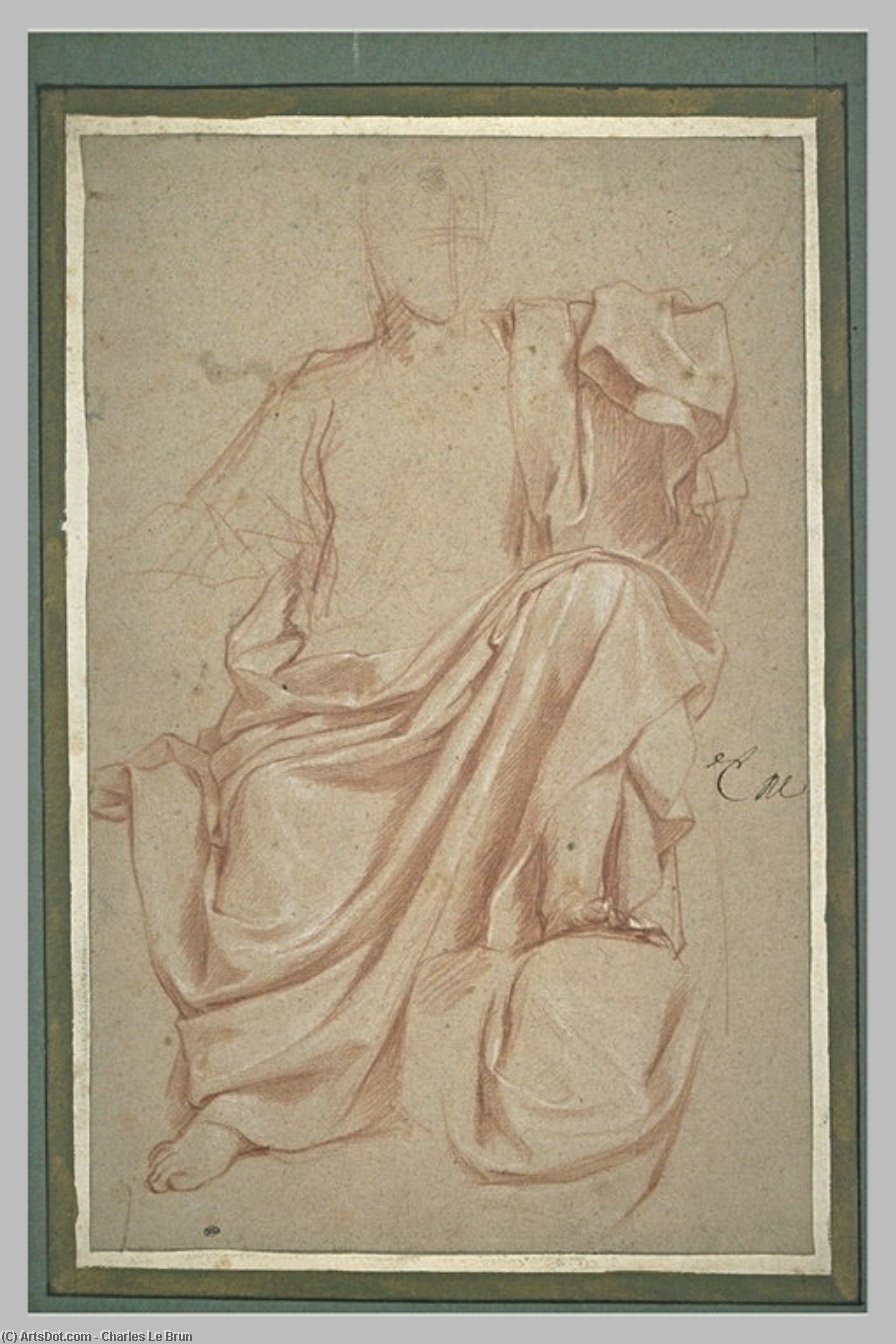 WikiOO.org - Encyclopedia of Fine Arts - Maleri, Artwork Charles Le Brun - Draperie pour un homme assis