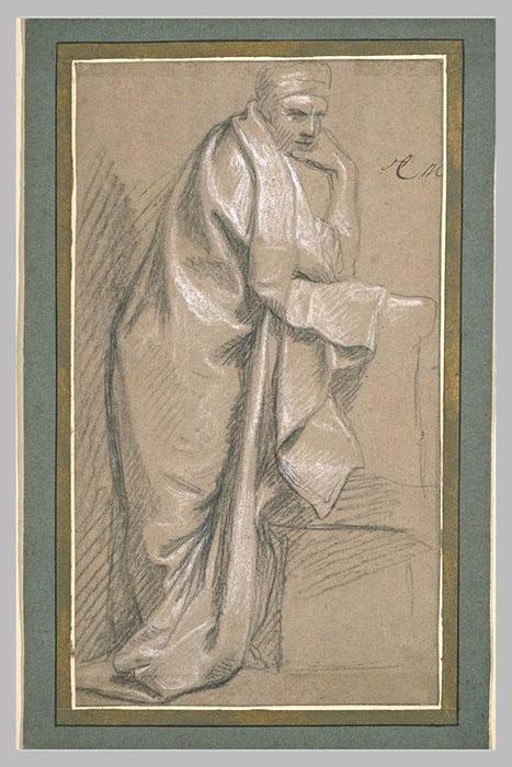 Wikioo.org – L'Enciclopedia delle Belle Arti - Pittura, Opere di Charles Le Brun - Homme debout, drapé, de profil, accoudé sur le bras droit