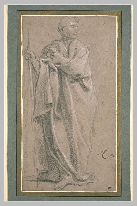 Wikioo.org - Encyklopedia Sztuk Pięknych - Malarstwo, Grafika Charles Le Brun - Homme debout, drapé, tenant un bâton