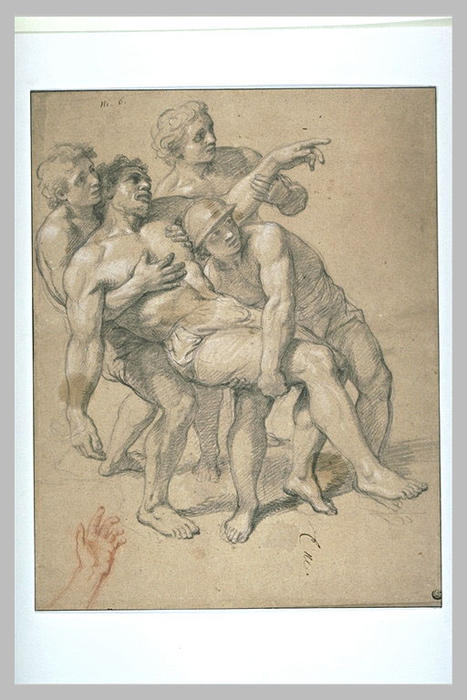 WikiOO.org - Encyclopedia of Fine Arts - Lukisan, Artwork Charles Le Brun - Homme demi-nu, soutenu par trois autres