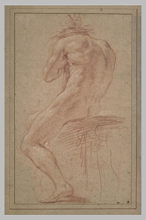 WikiOO.org - Εγκυκλοπαίδεια Καλών Τεχνών - Ζωγραφική, έργα τέχνης Charles Le Brun - Homme nu, assis, de dos