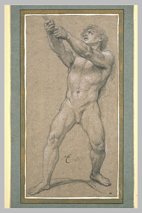 WikiOO.org - Encyclopedia of Fine Arts - Maľba, Artwork Charles Le Brun - Homme nu, tirant sur une corde
