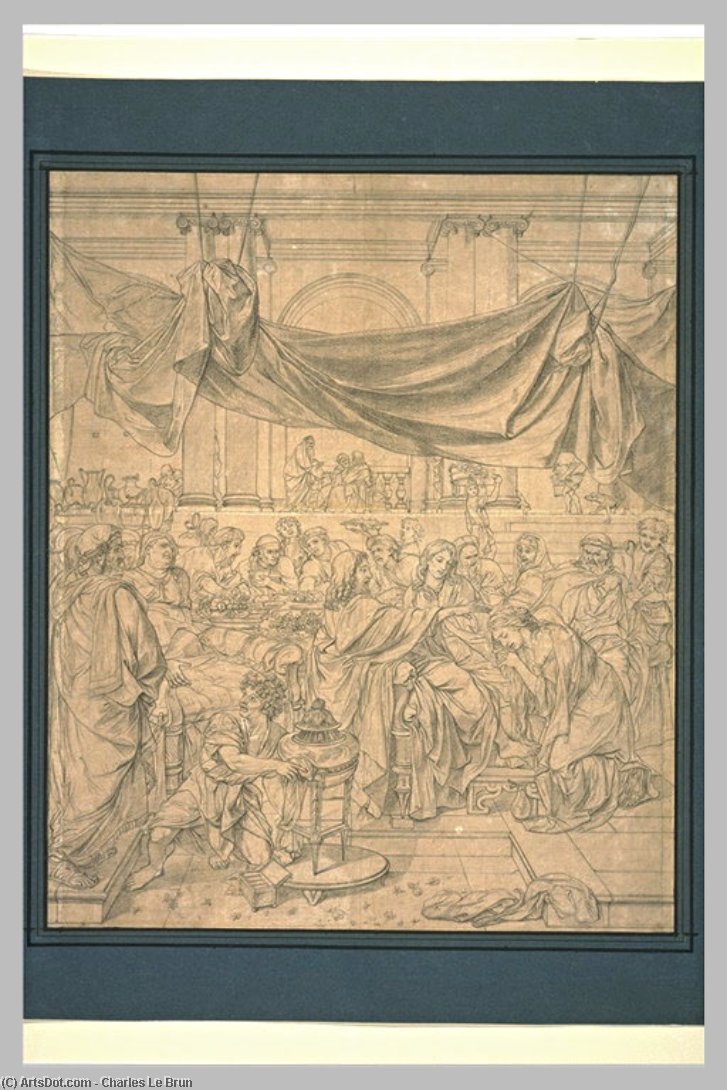 WikiOO.org - Encyclopedia of Fine Arts - Målning, konstverk Charles Le Brun - Le repas chez Simon