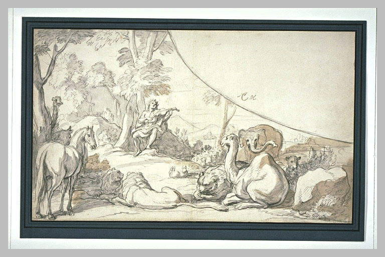 Wikioo.org – L'Encyclopédie des Beaux Arts - Peinture, Oeuvre de Charles Le Brun - Orphée charme les animaux