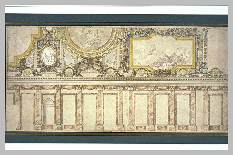 WikiOO.org - Encyclopedia of Fine Arts - Maleri, Artwork Charles Le Brun - Projet pour une partie de la voûte de la Grande Galerie de Versailles