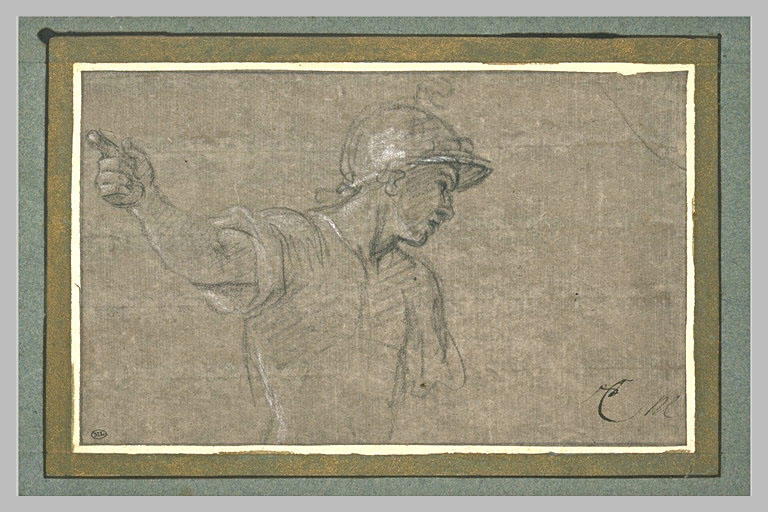 WikiOO.org - Encyclopedia of Fine Arts - Festés, Grafika Charles Le Brun - Soldat casqué, à mi-corps