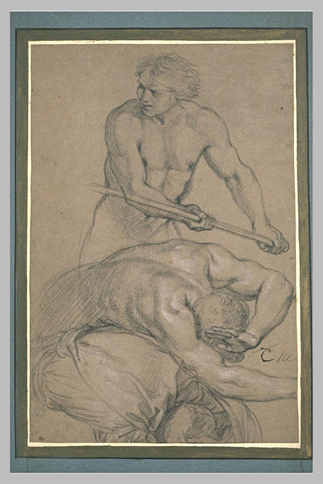 WikiOO.org - Encyclopedia of Fine Arts - Maľba, Artwork Charles Le Brun - Trois hommes à mi-corps dont deux étendus