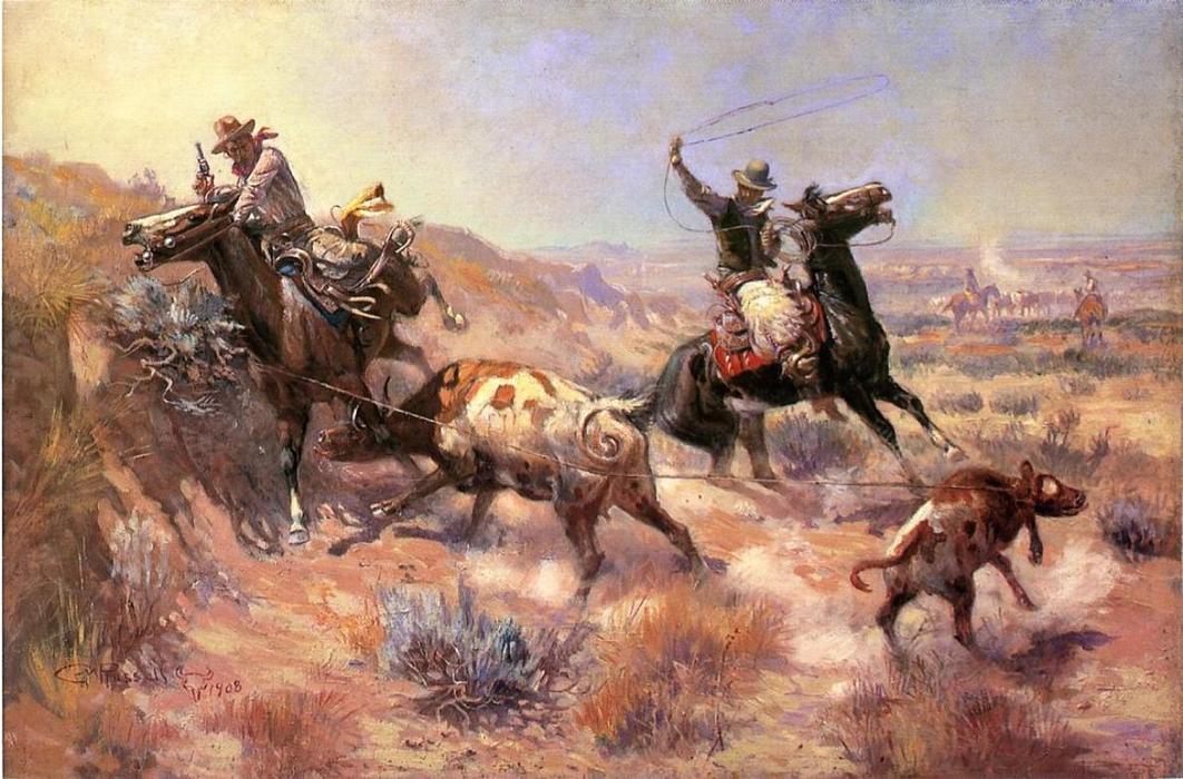 WikiOO.org - Encyclopedia of Fine Arts - Lukisan, Artwork Charles Marion Russell - A Serious Predicament