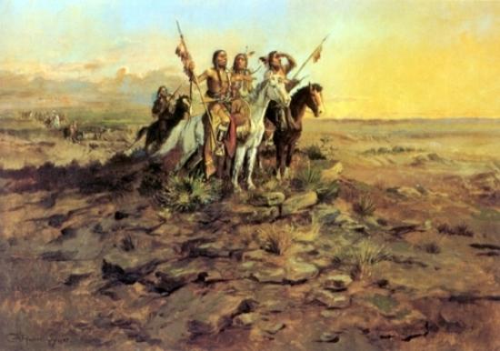 Wikioo.org - The Encyclopedia of Fine Arts - Painting, Artwork by Charles Marion Russell - Approach of the White Men
