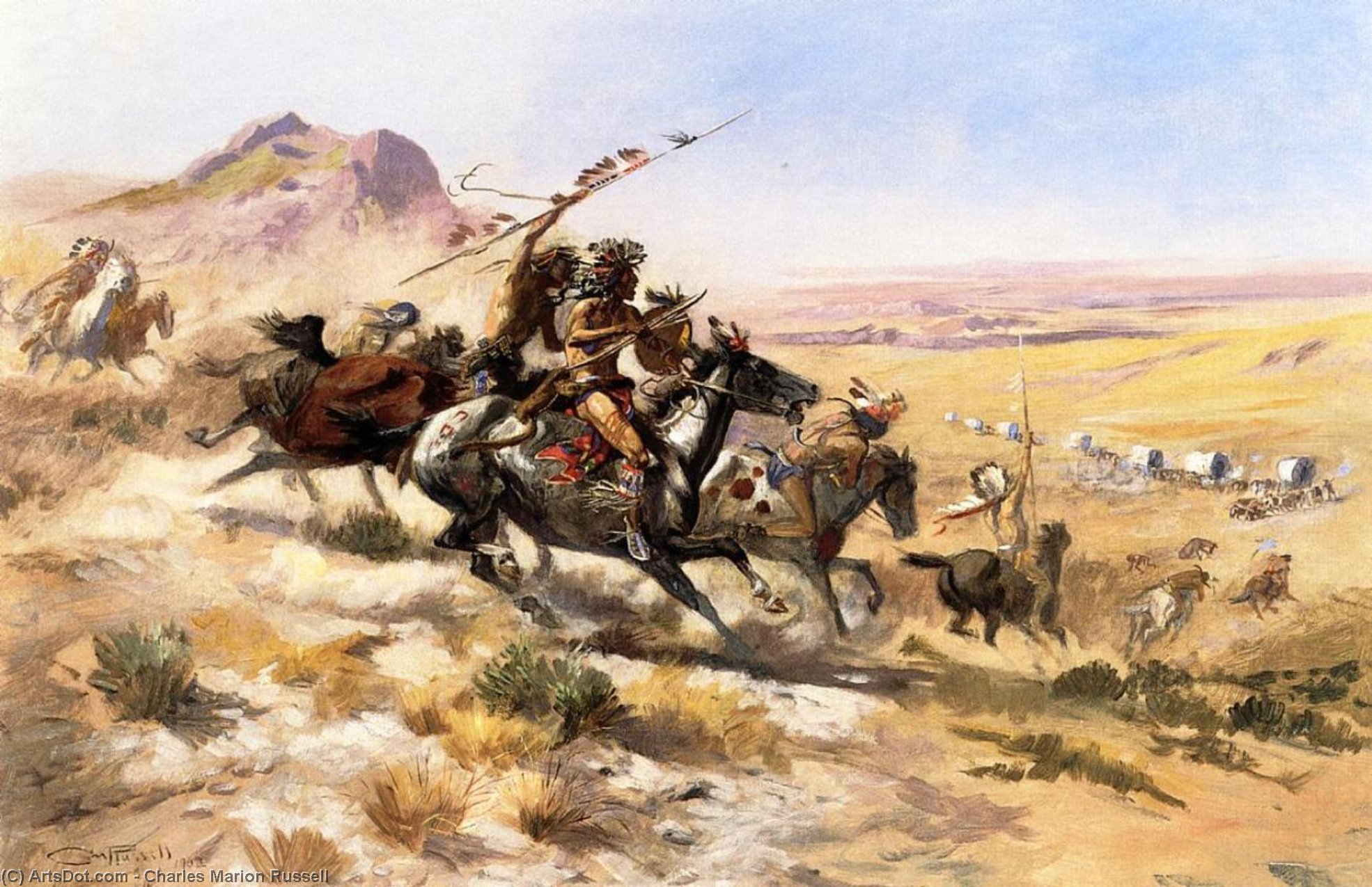 WikiOO.org - Encyclopedia of Fine Arts - Maľba, Artwork Charles Marion Russell - Attack on a Wagon Train