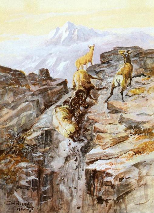 WikiOO.org – 美術百科全書 - 繪畫，作品 Charles Marion Russell - 大 喇叭 羊