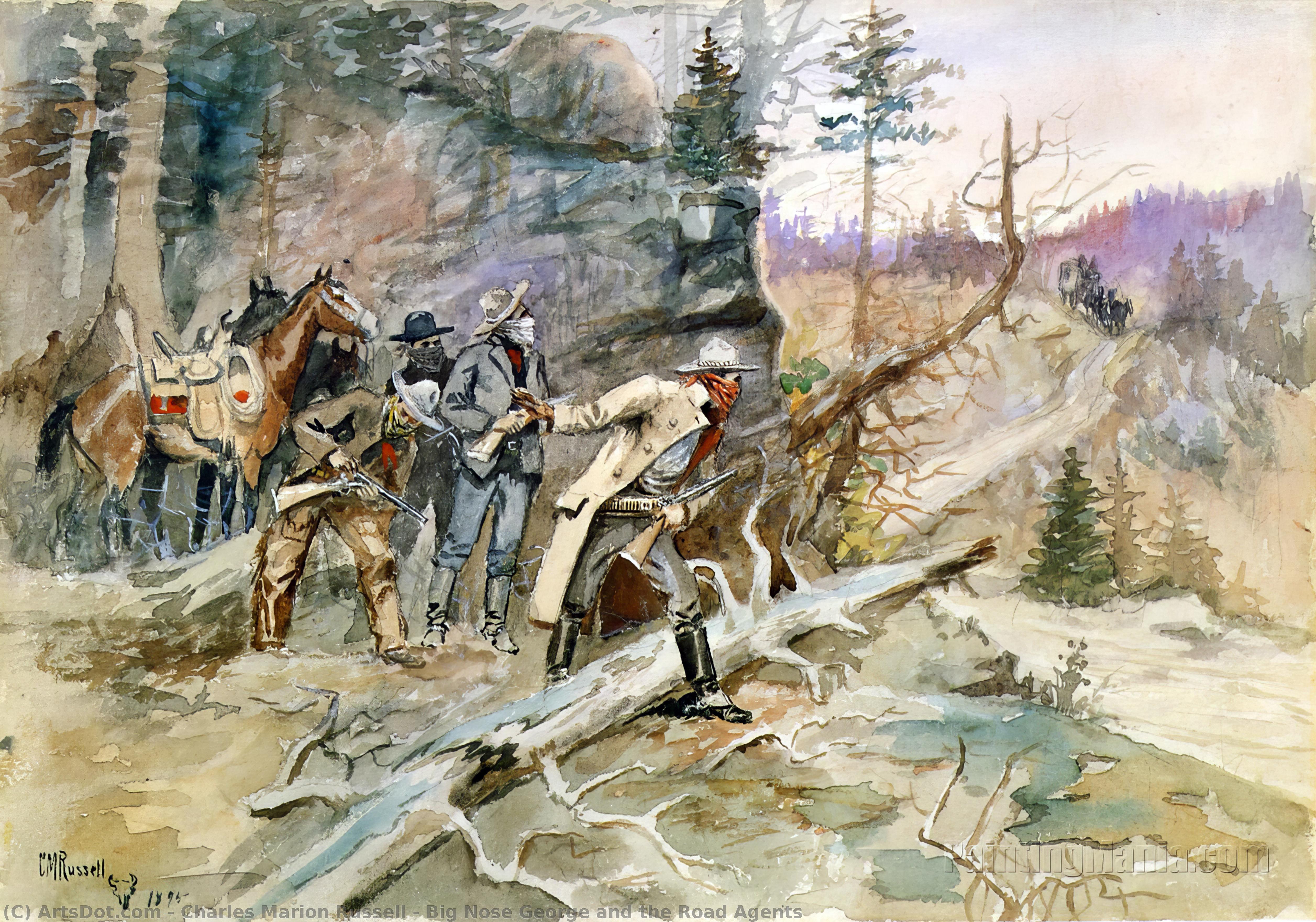 Wikioo.org - The Encyclopedia of Fine Arts - Painting, Artwork by Charles Marion Russell - Big Nose George and the Road Agents