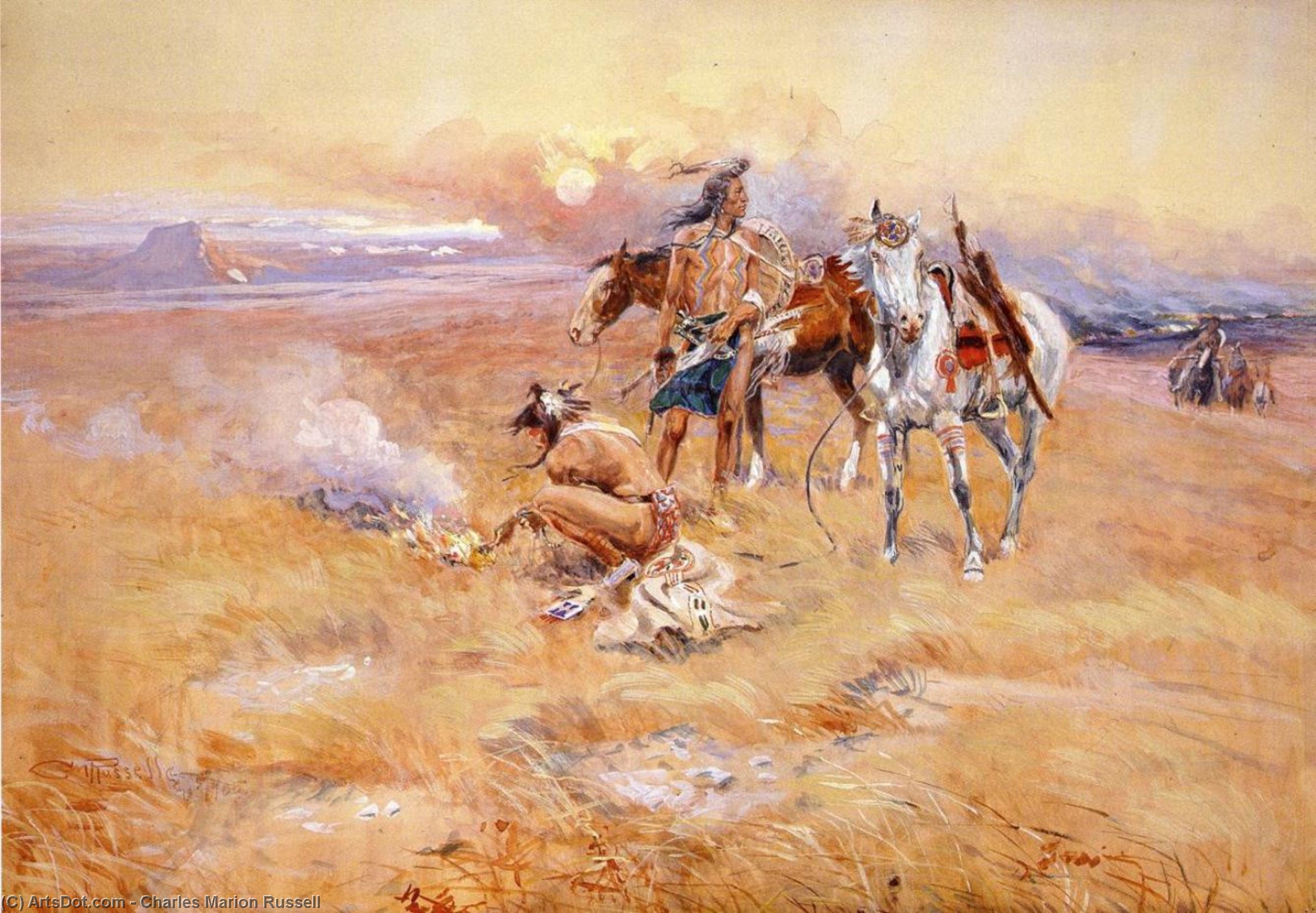 Wikioo.org - The Encyclopedia of Fine Arts - Painting, Artwork by Charles Marion Russell - Blackfeet Burning Crow Buffalo Range
