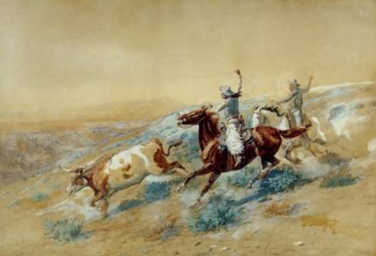 Wikioo.org - สารานุกรมวิจิตรศิลป์ - จิตรกรรม Charles Marion Russell - Buckaroos from the N-N on the Big Dry in Montana