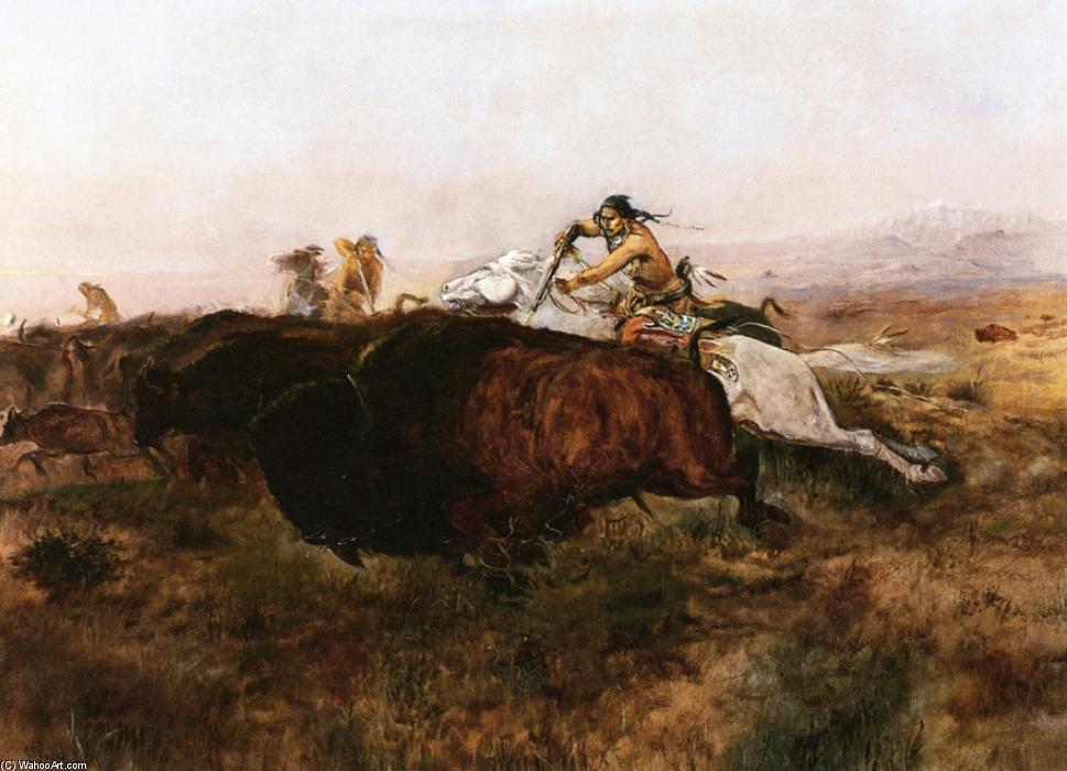Wikioo.org – La Enciclopedia de las Bellas Artes - Pintura, Obras de arte de Charles Marion Russell - búfalo caza # 10