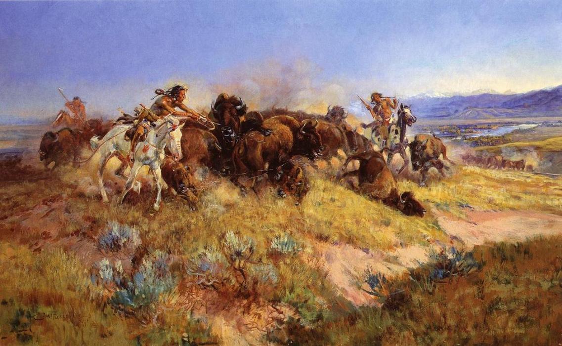 Wikioo.org - The Encyclopedia of Fine Arts - Painting, Artwork by Charles Marion Russell - Buffalo Hunt No.40