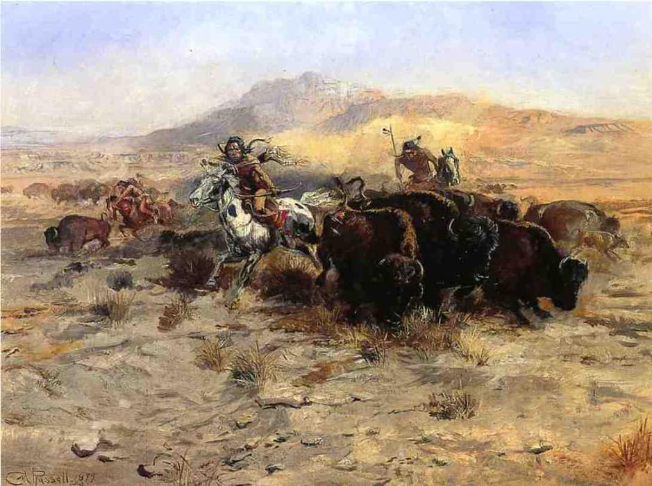 Wikioo.org - The Encyclopedia of Fine Arts - Painting, Artwork by Charles Marion Russell - Buffalo Hunt