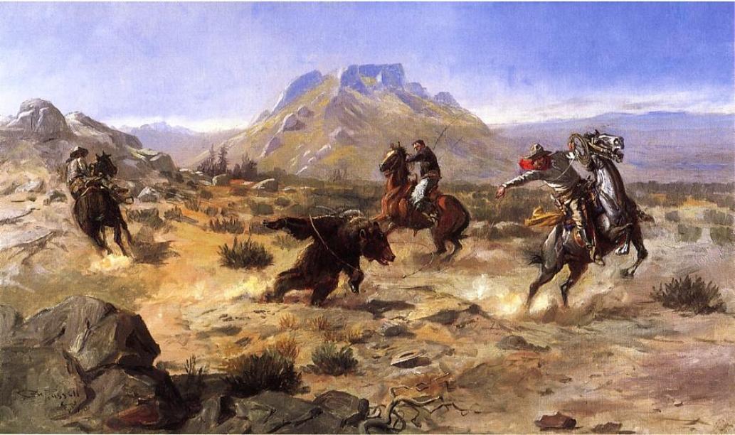 Wikioo.org - สารานุกรมวิจิตรศิลป์ - จิตรกรรม Charles Marion Russell - Capturing the Grizzly