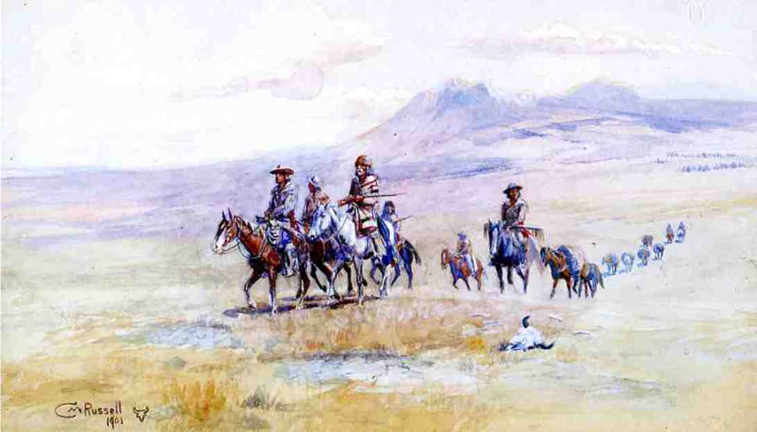 Wikioo.org - The Encyclopedia of Fine Arts - Painting, Artwork by Charles Marion Russell - Coming across the Plain