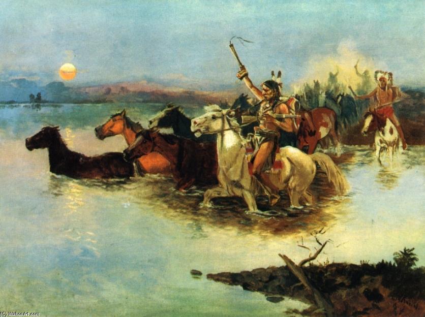 Wikioo.org - The Encyclopedia of Fine Arts - Painting, Artwork by Charles Marion Russell - Crossing the Range